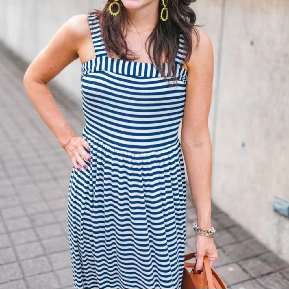 LOFT blue white striped maxi‎ dress Sz M
